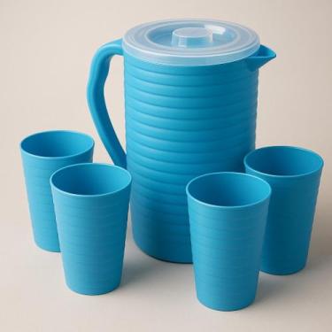 Imagem de Jarra 2L e 4 Copos 350ml Coloridos Kit Suco Água Plástico - Revenda, A