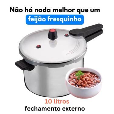 Imagem de Panela de Pressão 10L Fechamento Externo Alumínio Polido Cabo em Baque