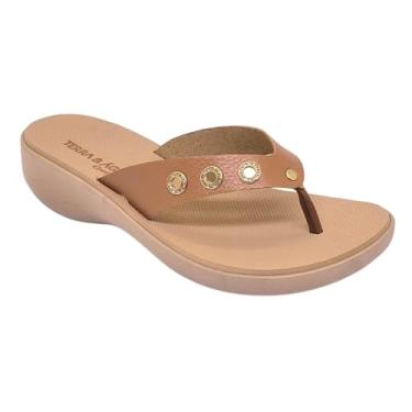 Imagem de Terra e Água Chinelo Feminino Ortopédico com Apliques Decorativos, Confortável, Plataforma Baixa (Caramelo, BR, Adulto, Numérico, M, 39)