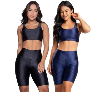 Imagem de KIT 2 Tops e Bermuda New Zig 3D Serra e Mar Conjunto de Academia-Feminino