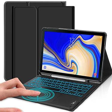 Imagem de QYiiD Capa para teclado Touchpad Galaxy Tab S4 10.5 2018 modelo SM-T830/T835/T837, teclado destacável de 7 cores, capa protetora com suporte para caneta S para Galaxy Tab S4 de 10,5 polegadas, preta