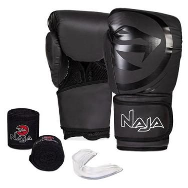 Imagem de Luva Boxe Muay Thai Black Line Naja - Par de Luvas + Bandagem + Protet
