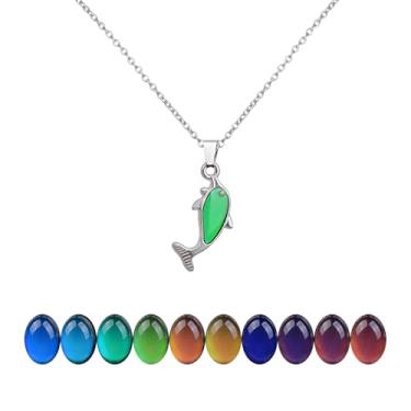 Imagem de AINILOVE Colar com sensor de temperatura que muda de cor, amor, coração, borboleta, golfinho, lua, estrela, humor para mulheres, anel de pedras preciosas, presentes de festa de aniversário, Adjustable