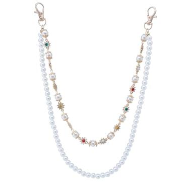 Imagem de GOGZBD Chaveiro de corrente de calças em camadas para mulheres e homens com contas e correntes de jeans, Dourado, M