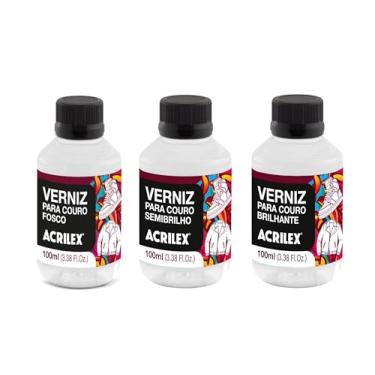 Imagem de Verniz Para Tinta Couro 100ml Acrilex 1 Unidade de cada, Semibrilho, Fosco e Brilhante – Acabamento Sofisticado e Proteção Extra Desenvolvido Especialmente para dar Acabamento Profissional em Couro Natural ou Sintético