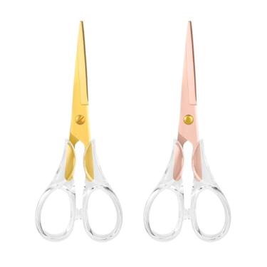 Imagem de Honagu Tesoura de acrílico, pacote com 2, 16,5 cm, multiuso, de aço inoxidável, afiada, segura, tesoura de papel e tecido para escola, escritório, casa, costura e artesanato (ouro rosa + ouro)