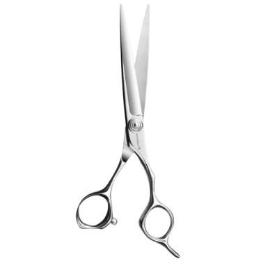 Imagem de AOLANDUO Tesoura profissional de corte de cabelo, tesoura de barbeiro afiada, aço VG10, borda de barbear artesanal, design ergonômico deslocado, tesouras de salão e esteticista, 1 unidade, 16,5