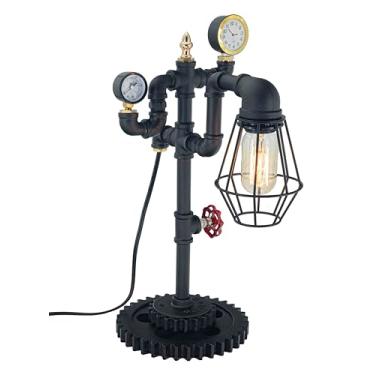 Imagem de Y-Nut Lâmpada punk a vapor com relógio e medidor de pressão, lâmpada de mesa de metal rústico envelhecida estilo loft industrial vintage, lâmpada de mesa de metal rústico envelhecido, cavalheiro