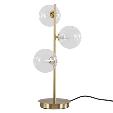 Imagem de Magiroz Candeeiro de mesa de vidro dourado, candeeiro de mesa com 3 globos de altura, candeeiro de leitura para quarto, sala de estar, sala de estudo