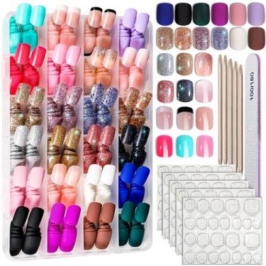 Imagem de Press on Nails FANDAMEI, 24 cores, 576 unidades, curtas, quadradas, fo