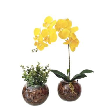 Imagem de Kit 2 Arranjos Luxo de flores Orquídea amarelo e vaso - La Caza Store