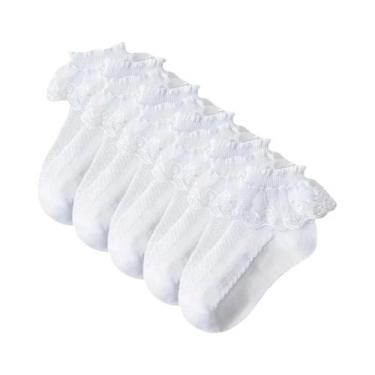 Imagem de Meias De Algodão Com Babados E Renda Para Meninas, 5 Pares, Respirávei