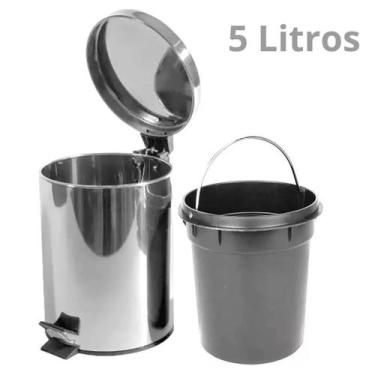 Imagem de Cesto Lixo Lixeira Inox Espelhado Com Pedal Balde 5 Litros  - Casita