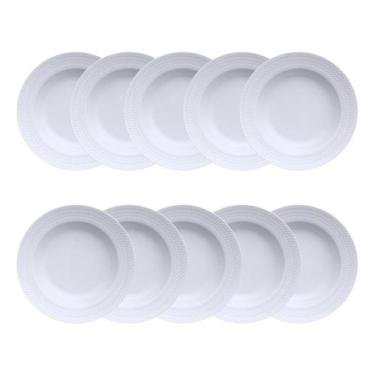 Imagem de Jogo 10 Pratos Fundos Chevron Etnico Porcelana Branca Germer - Porcela