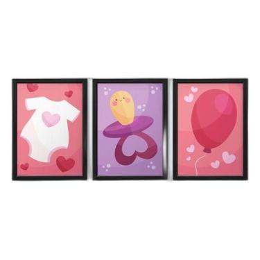 Imagem de Quadro Com Moldura Bebê Menina Objetos Decoração - Quadros Tac