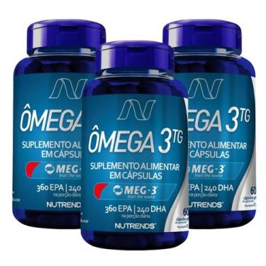 Imagem de 3x Ômega 3 1000mg Óleo de Peixe 60 Capsulas Nutrends, Sem Sabor