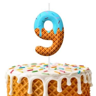 Imagem de Velas de aniversário de sorvete, decoração de topo de bolo de 6 cm, decorações de aniversário de velas número 9, decorações de bolo de festa de aniversário, suprimentos de festa