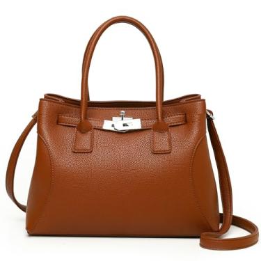 Imagem de Eslcorri Bolsa feminina com alça superior bolsa média bolsa de ombro moderna couro PU bolsa tiracolo Hobo Pocketbook, Marrom, Elegante, formal, elegante