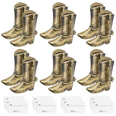 Imagem de 12 porta-cartões de lugar, porta-cartões de mesa retrô para botas de caubói, suporte de mesa criativo, placa de mesa com número de imagem, porta-cartões, para eventos de festa de casamento, 4,7 x 4 cm