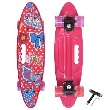 Imagem de Nattork Skate Mini Cruiser para meninas de 69 cm com alça portátil clássico retrô plástico completo skate infantil para meninos jovens iniciantes (Rose Princess)