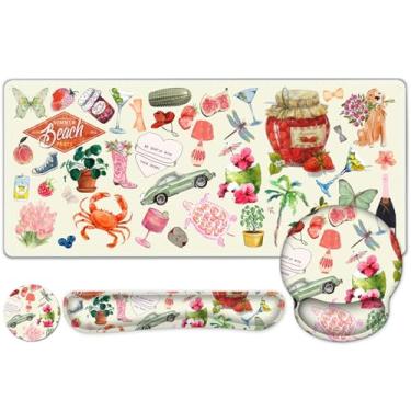 Imagem de Tapete de mouse, tapete de mesa grande 4 em 1, tapete de mesa para desktop, antiderrapante XXL grande computador ergonômico com suporte de pulso para teclado e mouse para mulheres, adesivos em