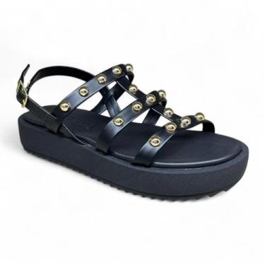 Imagem de Sandalia Moleca 5489.119 Confortável Flatform Tachas Feminino, Preto, 