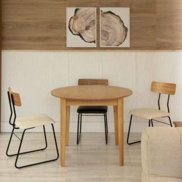 Imagem de mesa de jantar redonda extensível com tampo mdf fresta avelã