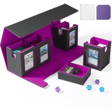 Imagem de UAONO Caixa de baralho de cartas para MTG com exibição Commander, caixa de baralho 5 em 1 comporta mais de 800 cartas sem manga, organizador de ímã forte compatível com cartões esportivos Yugioh TCG