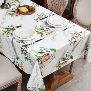 Imagem de Zobesta Toalhas de mesa de vinil para mesas retangulares, toalha de mesa de plástico à prova d'água, toalha de mesa de vinil retangular para cozinha e exterior (folha de café, 120 x 55 polegadas)