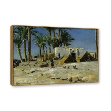Imagem de Moldura externa de teca. Famosas pinturas a óleo, (sem título 03) por Peder Mork Monsted, reprodução impressa em tela, arte de cenário para decoração de sala de estar. 50 x 70 cm - 19,6 x 27,5 pol