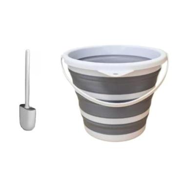 Imagem de Kit Balde Dobrável Retrátil de silicone 10 litros Portátil para Lavanderia(1 Balde +Escova)