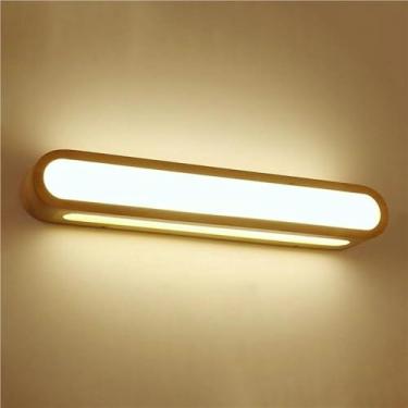Imagem de Candeeiro de parede de madeira arandela luminária moderna banheiro Vanity luz interior lâmpada longa PMMA sombra para cima e para baixo para quarto (63 cm)