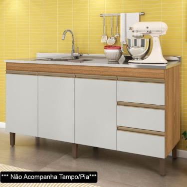 Imagem de Balcão Gabinete 159cm Sem Tampo 3 Portas Karen P14 Nature/Off White - Mpozenato