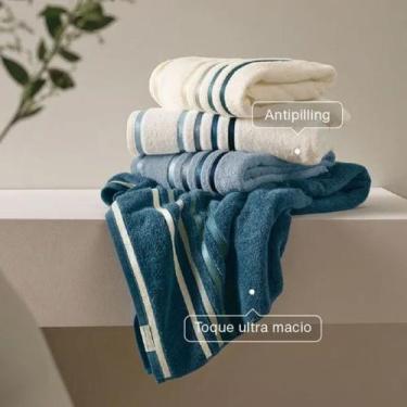 Imagem de Toalha Banho Karsten 70x140 - Fio Penteado Lumina, Branco / Azul
