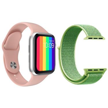 Imagem de Kit 1 Relógio Smartwatch Iwo12 Lite Rosa + 1 Pulseira Verde