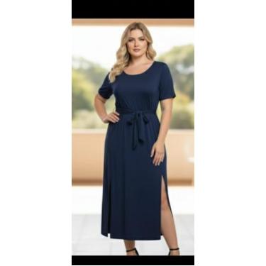 Imagem de vestido plus size midi aberturas laterais com regulagem de cintura tec