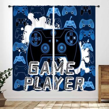 Imagem de Cortinas gamer para quarto de meninos, adolescentes, crianças, jogos, gamepad, decoração de casa, jogador, videogame, cortinas de janela para sala de estar, berçário, tratamentos, 106 x 137 cm