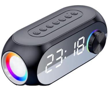 Imagem de Despertador Rádio Relógio com Bluetooth, Tela Espelho e Alarme Duplo, Função Dimerizável, Portátil e de Mesa(Preto)