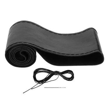Imagem de Qanyegn capa de couro para volante, kit de linha de agulhas para cobertura de volante, linha lateral diy, costura manual, decoração de interiores de carro (Preto)