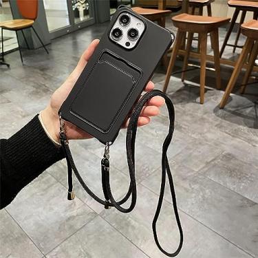 Imagem de Candy Color Crossbody Colar Alça Cordão Carteira Capa de telefone para iPhone 14 Plus 13 11 12 Pro Max Slot para Cartão Capa Mole, Preto, Para iPhone 7Plus (8Plus)