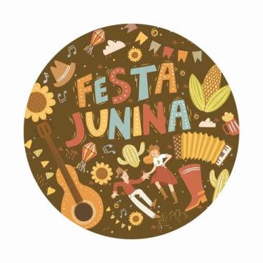Imagem de Painel de Tecido Sublimado Redondo Festa Junina Arraiá Elementos Junin