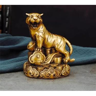 Imagem de Estátua de tigre do zodíaco de cobre puro Wishful Money Traz Fortune Tiger Decoration Auspicioso Besta Sala de Estar Loja Decoração Presente