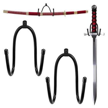 Imagem de 2 peças de suporte vertical de parede para espada, gancho ajustável flexível e adaga, suporte universal mini resistente para suporte para qualquer tamanho e estilo de lâmina de machado de arma, ajuste