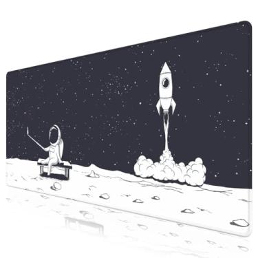 Imagem de NXZGO Tapete de mouse, tapete de mesa grande 2GG fofo para capa de mesa, tapete de mouse grande antiderrapante com bordas costuradas, tapete de teclado para protetor de mesa de computador I astronauta