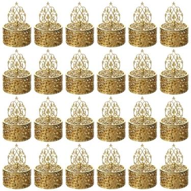 Imagem de Toyosport 24 caixas de doces ocas douradas, recipientes de plástico elegantes para lembrancinhas de festa com tampas, porta-presentes para casamentos, festas, celebrações, 8,5 cm de altura