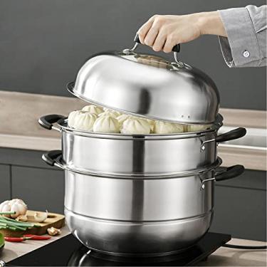 Imagem de Conjunto de panelas de vaporizador de aço inoxidável de 2 níveis Mano, conjunto de panelas de 12 polegadas para panelas de cozinha com tampa multiuso panelas de panelas de panela de molho com alça, Stainless Steel, 11 Inch