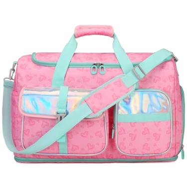 Imagem de Bolsa de ginástica para mulheres, bolsa de viagem com compartimento para sapatos, bolsa esportiva noturna para fim de semana com bolso molhado, bolsa de mão, Rosa e verde - amor, Bolsa esportiva de