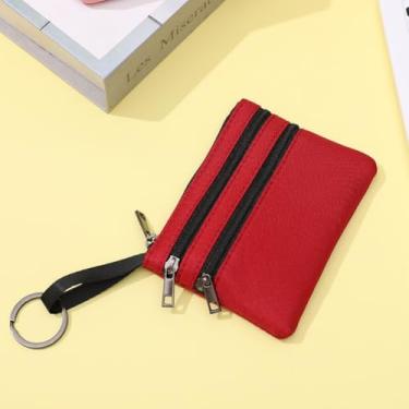 Imagem de Bolsa de moedas de lona com zíper duplo, porta-cartões com chaveiro, para mulheres e homens, C, Tendência