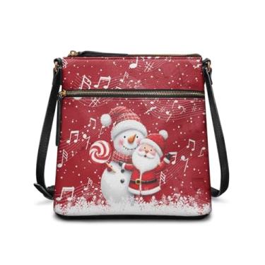 Imagem de YUVAMAGIMO Bolsa tiracolo feminina de couro com alça ajustável para trabalho, viagem, festa, uso diário, fácil de cuidar, Papai Noel boneco de neve, One Size