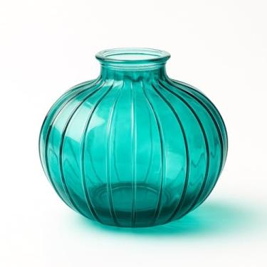 Imagem de Vaso Decorativo em Vidro, Formato Redondo, Design Canelado, Estilo Moderno para Decoração de Casa (Verde - agua, 8 cm)